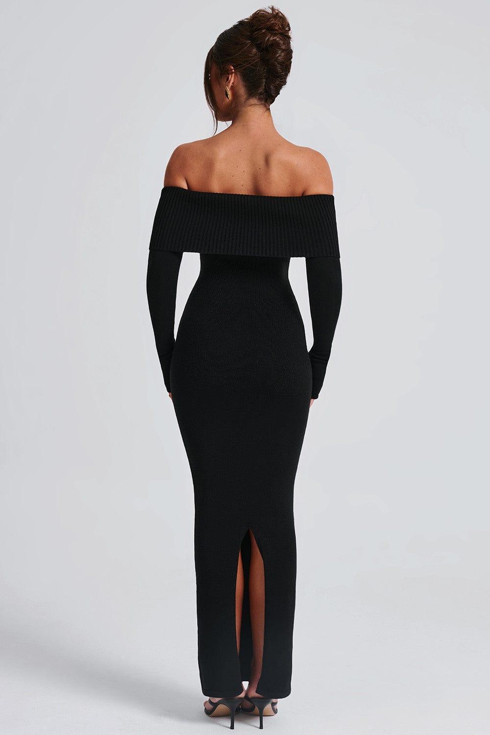 Knit Off-Shoulder Long Sleeve Maxi Dress