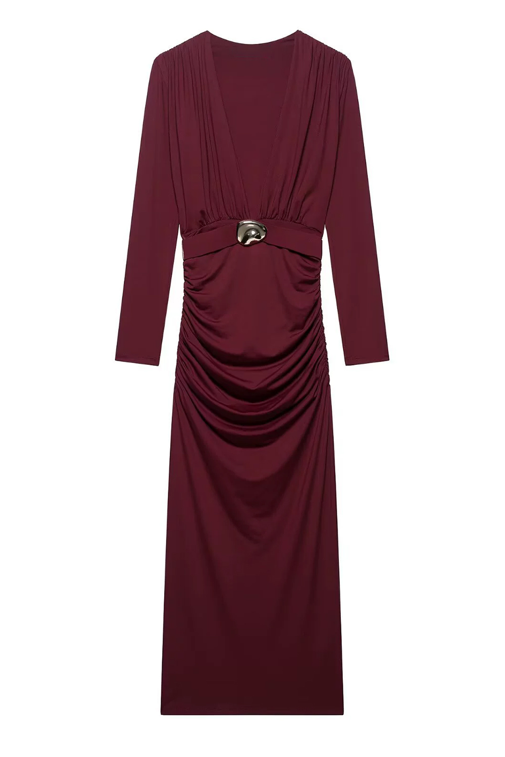 Jersey V-Neck Gathering Maxi Dress