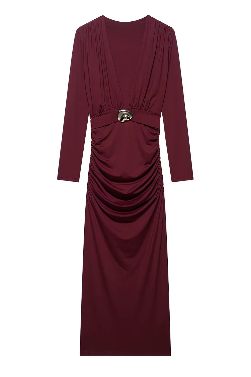 Jersey V-Neck Gathering Maxi Dress