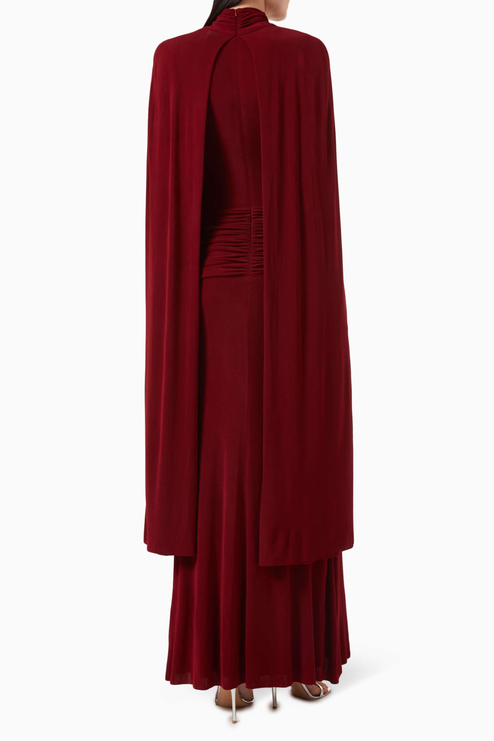 Jersey Gathering Maxi Dress With Cape