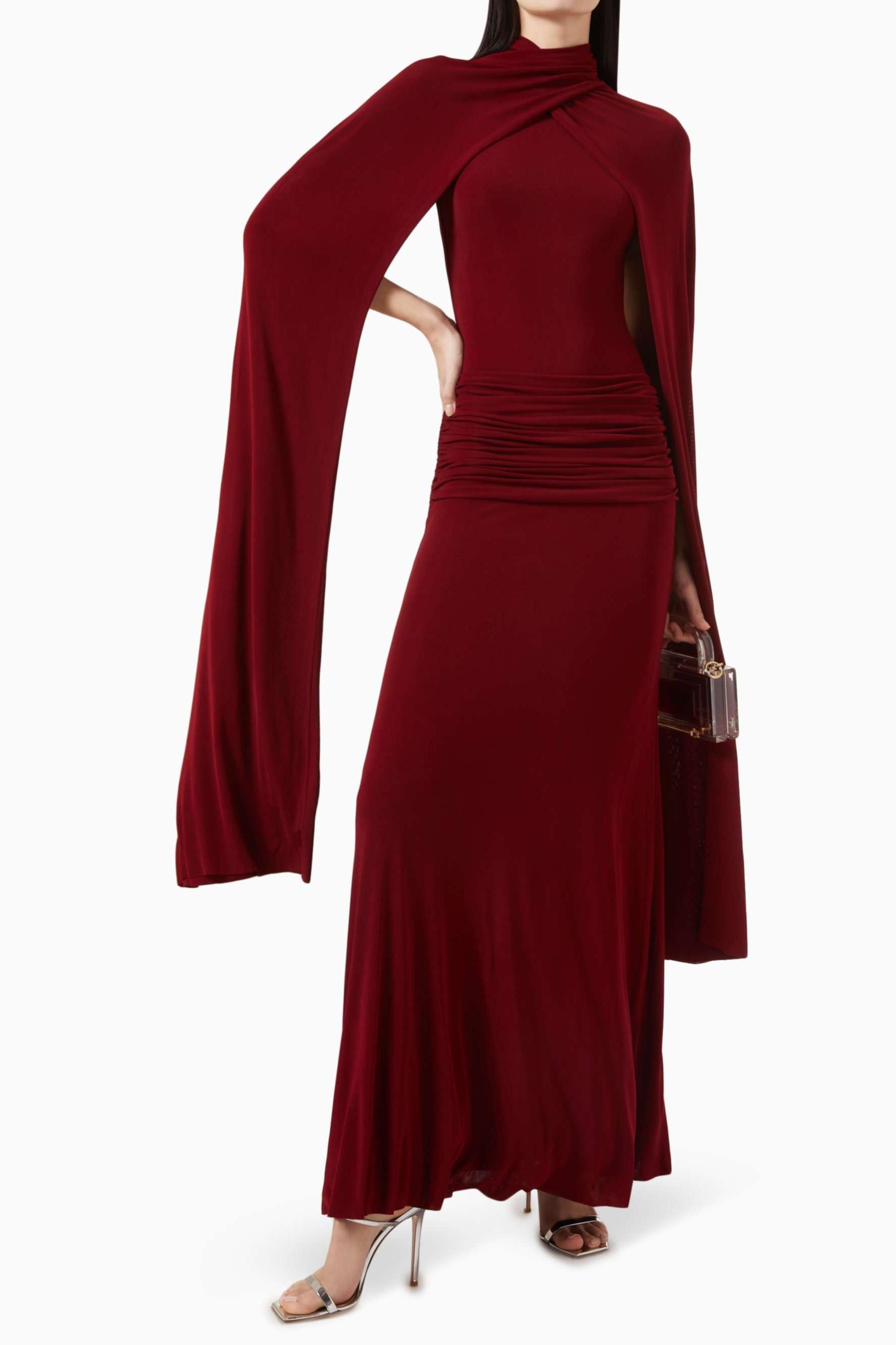 Jersey Gathering Maxi Dress With Cape