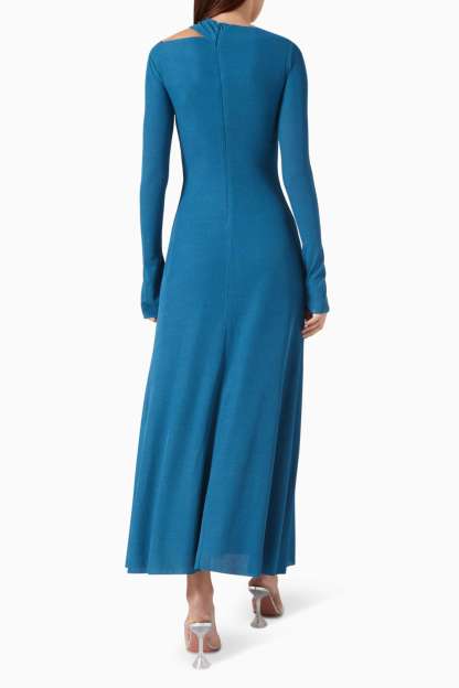 Jersey Metal Button Long Sleeve Maxi Dress