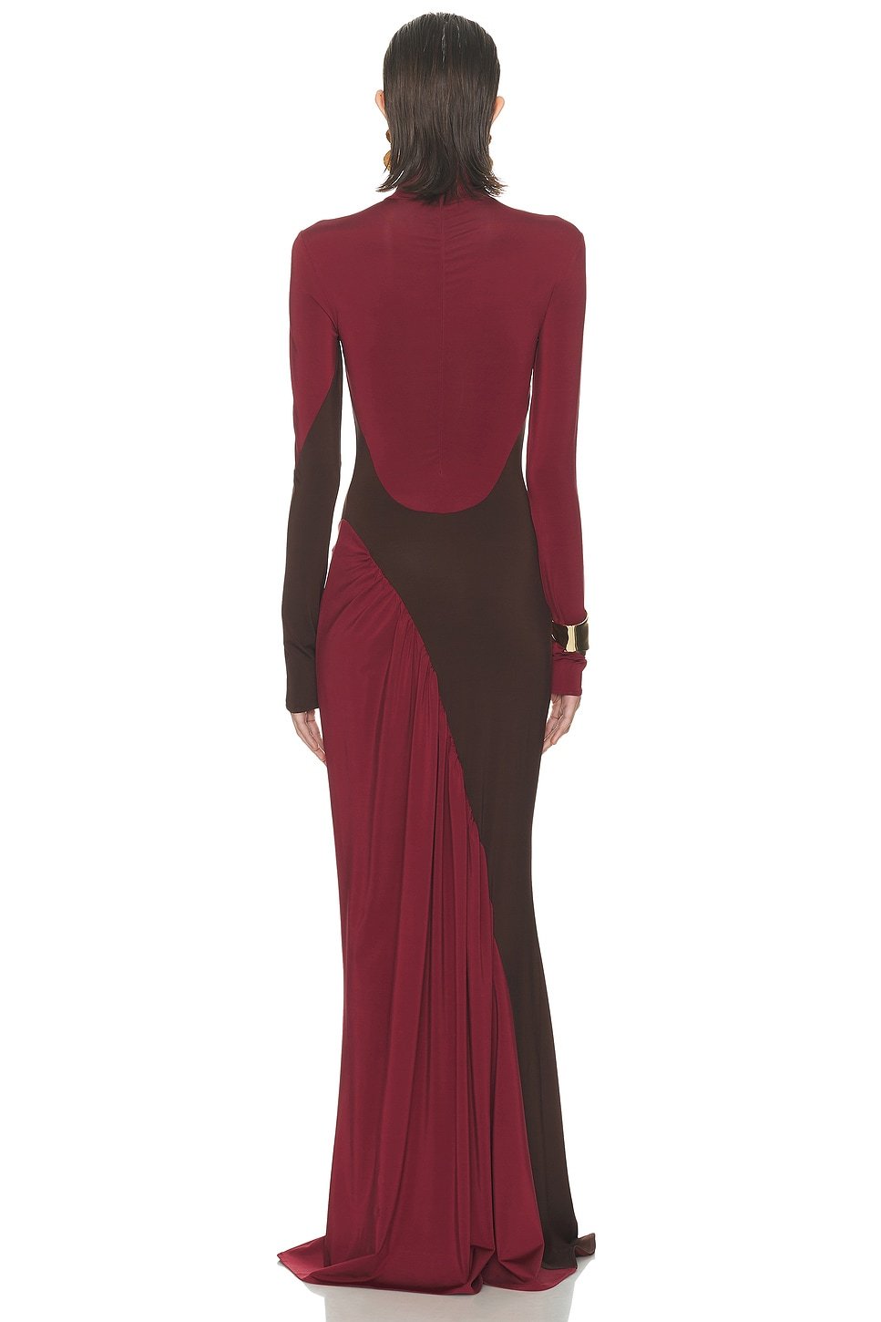 Contrast Color Long Sleeve High Neck Maxi Dress