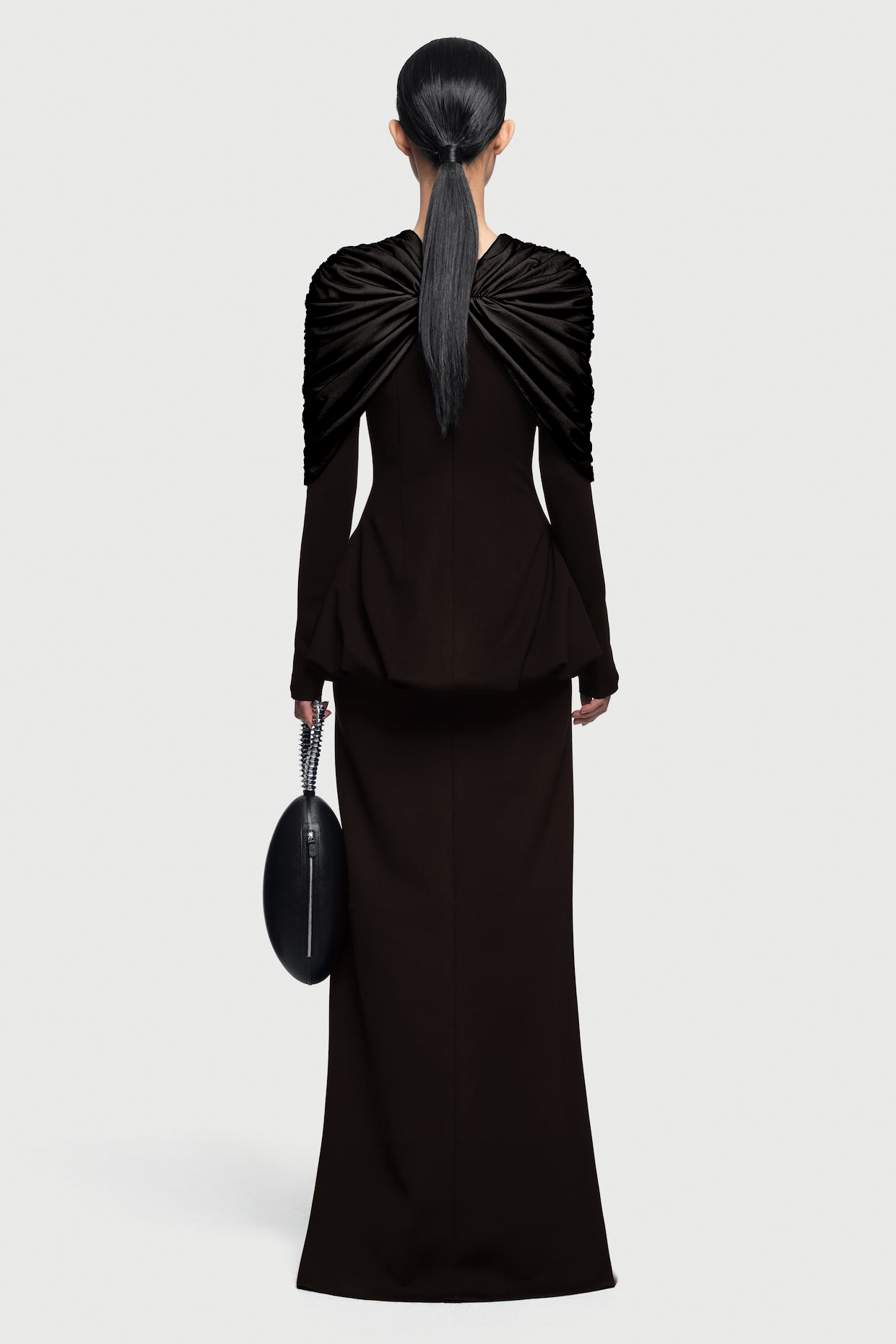 Gathering Long Sleeve Top & High Waist Maxi Skirt Set