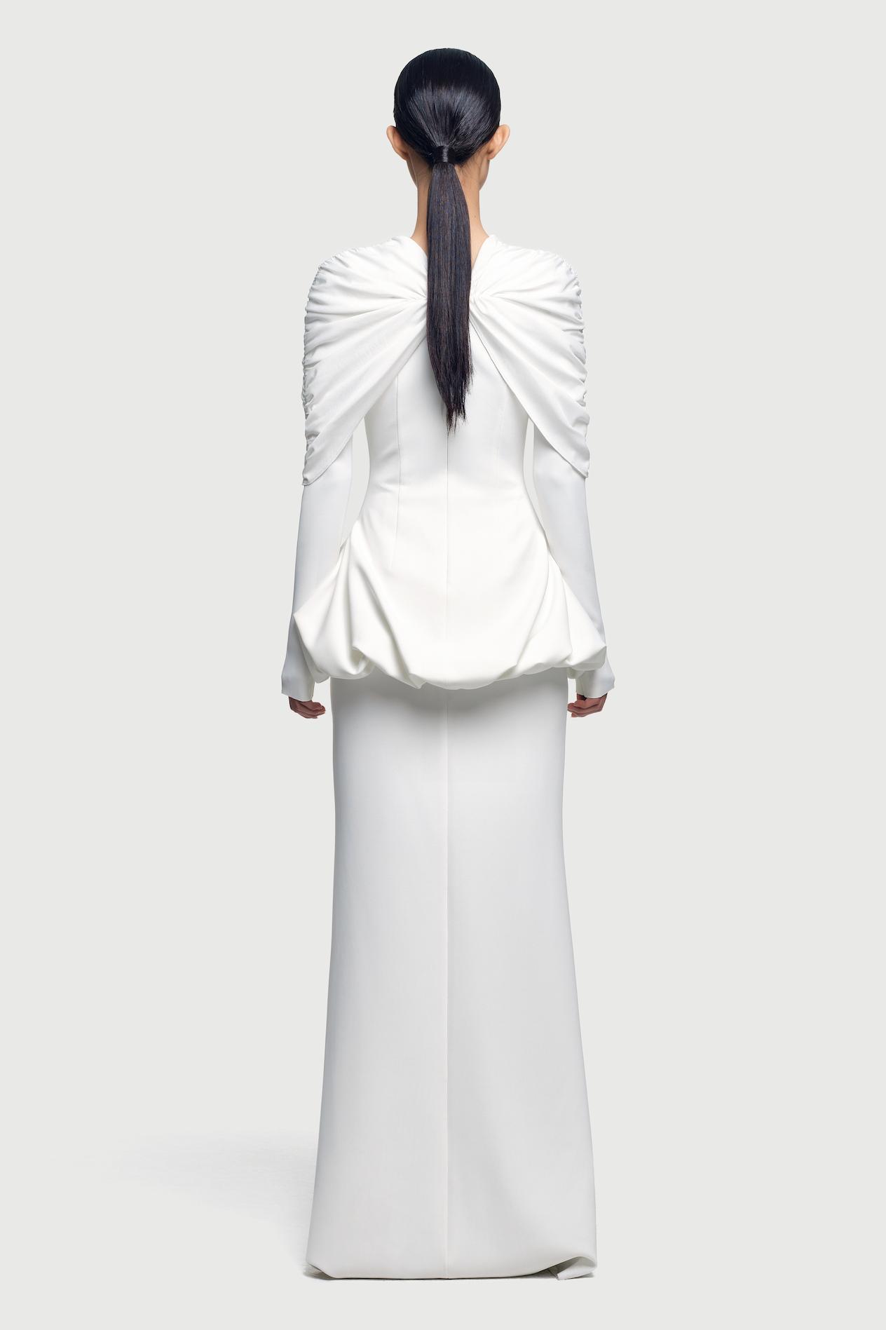 Gathering Long Sleeve Top & High Waist Maxi Skirt Set