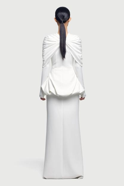 Gathering Long Sleeve Top & High Waist Maxi Skirt Set