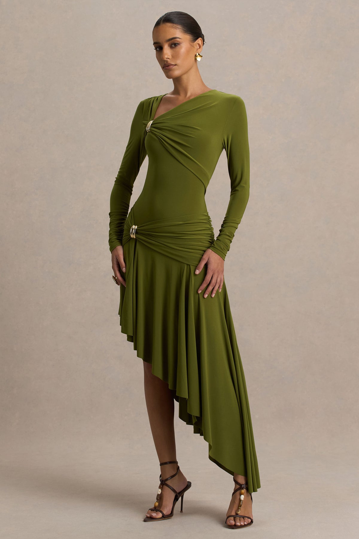 Jersey Metal Decorations  Asymmetrical Midi Dress