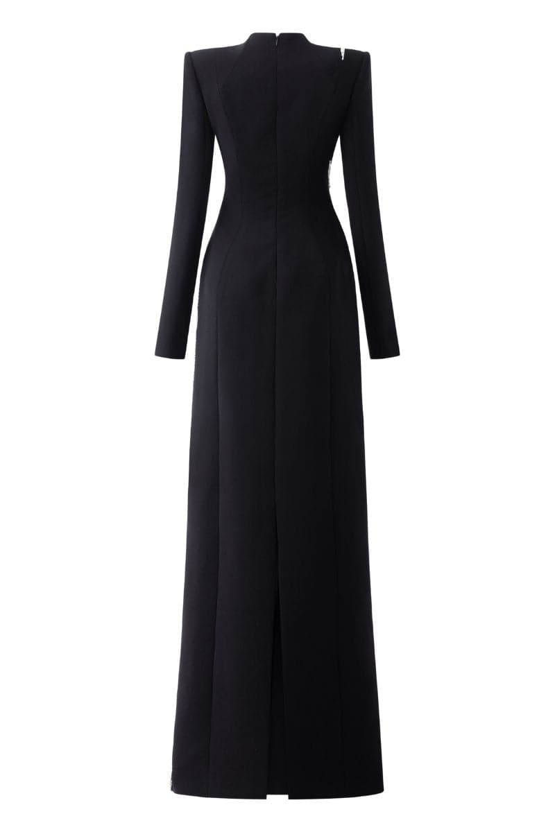 Nail Bead Embroidery Long Sleeve Maxi Dress