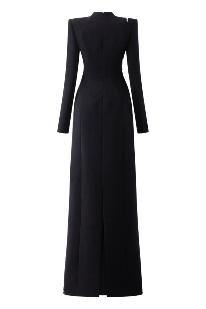 Nail Bead Embroidery Long Sleeve Maxi Dress