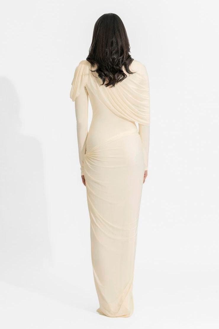 Jersey Chiffon Gathering Maxi Dress