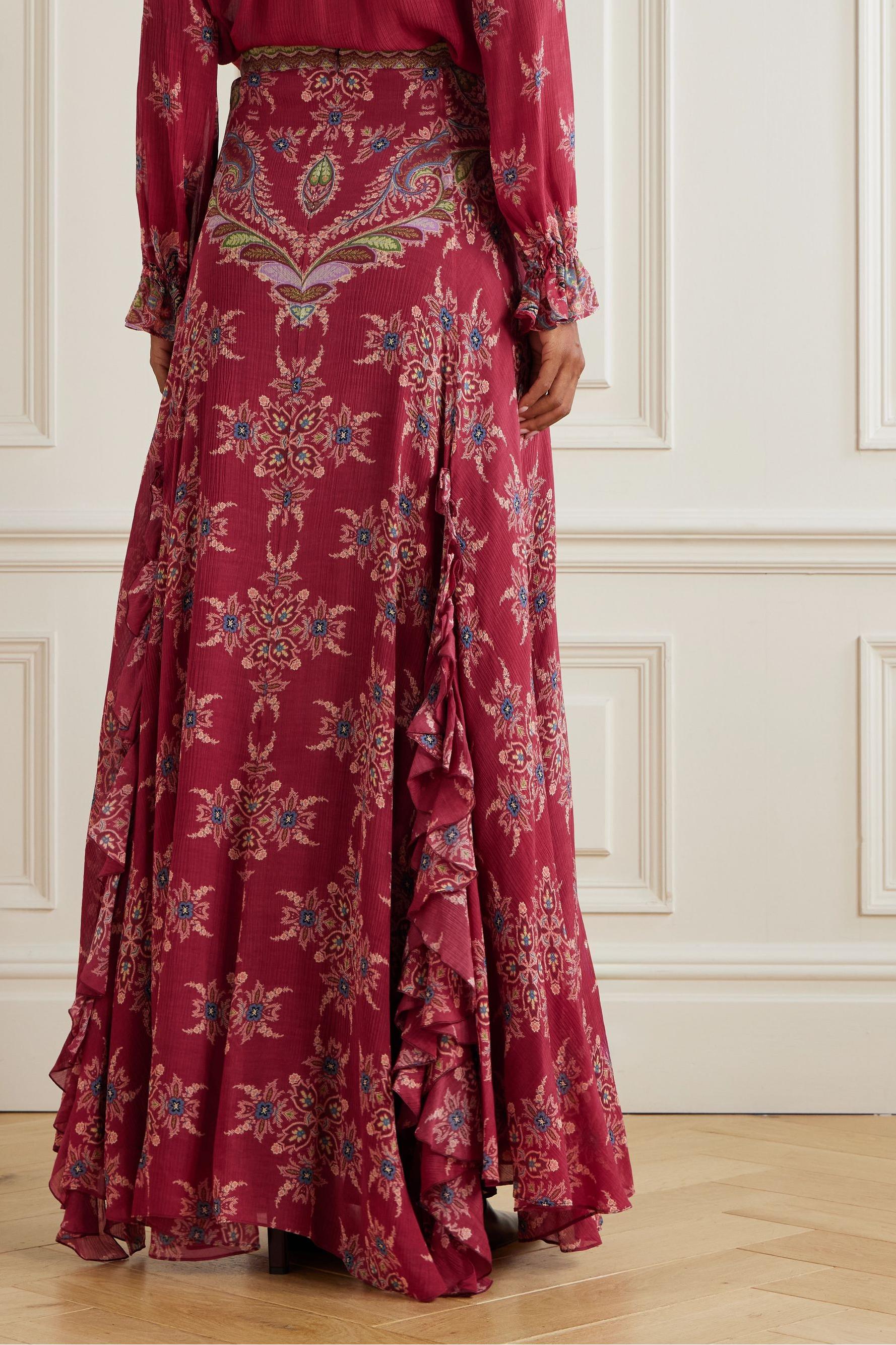 Paisley Print Top & High Waist Frill Maxi Skirt Set