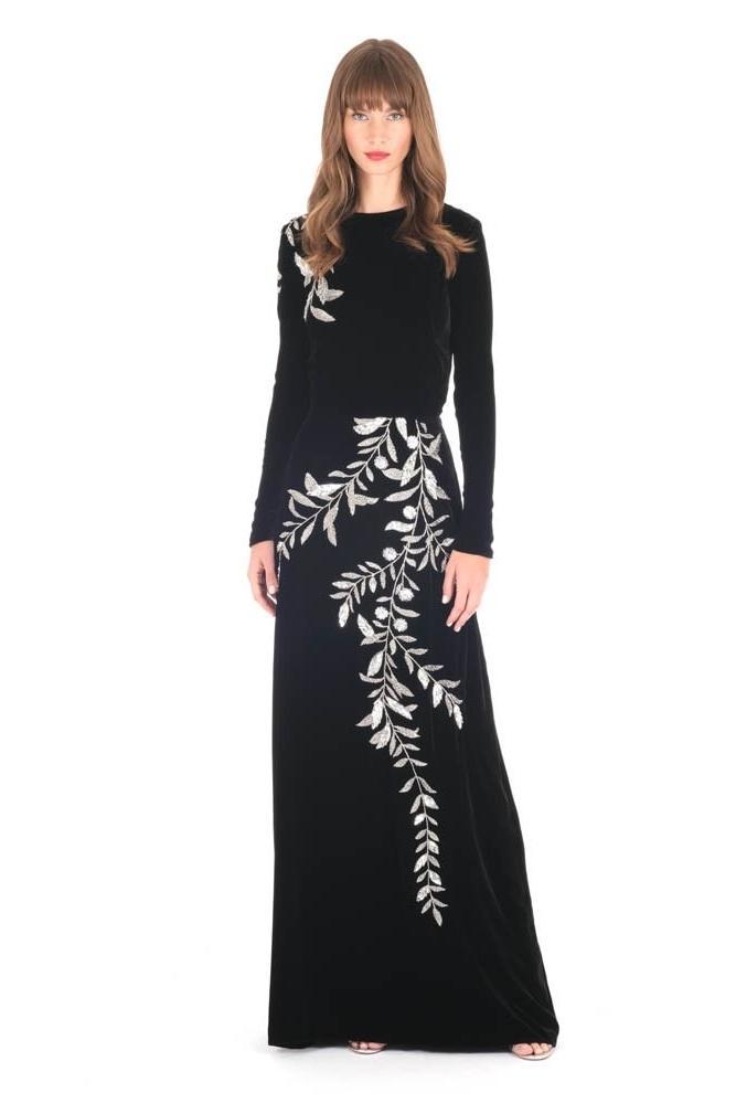 Sequin Embroidered Long Sleeve Midi Dress