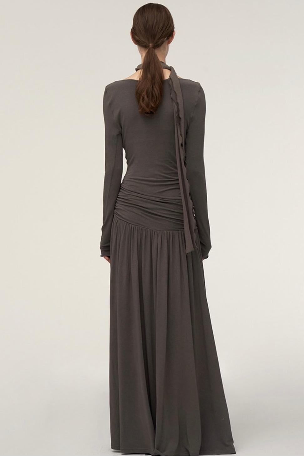 Jersey Gathering Long Sleeve Maxi Dress