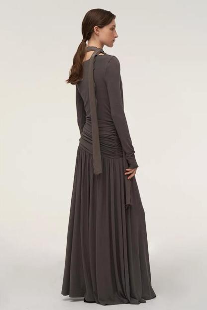 Jersey Gathering Long Sleeve Maxi Dress