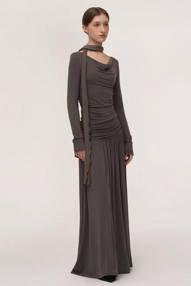 Jersey Gathering Long Sleeve Maxi Dress