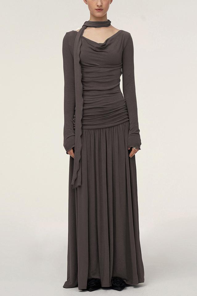 Jersey Gathering Long Sleeve Maxi Dress