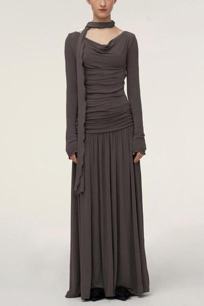 Jersey Gathering Long Sleeve Maxi Dress
