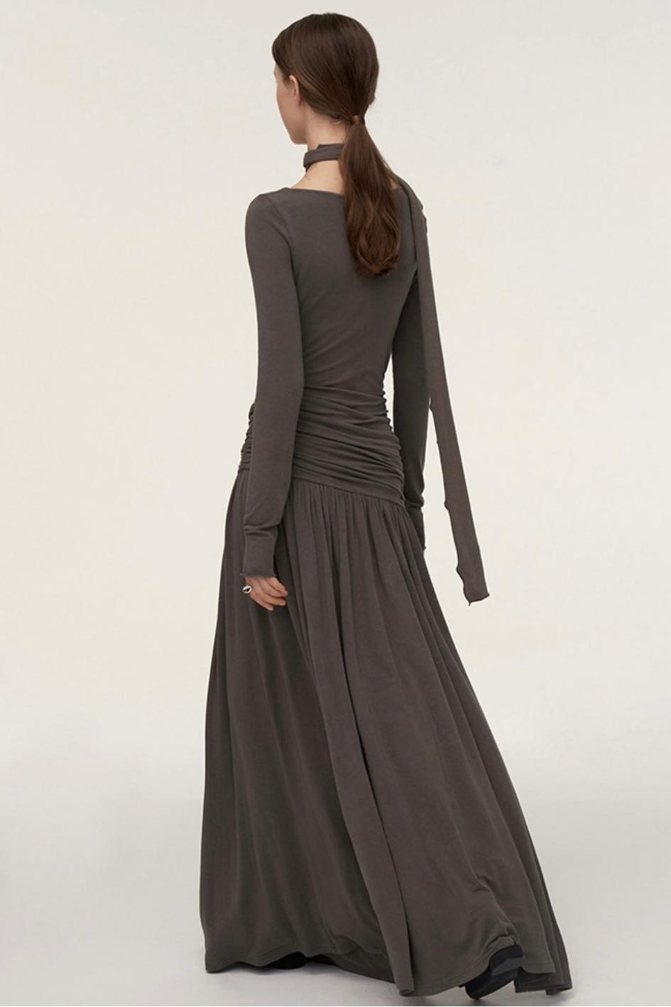 Jersey Gathering Long Sleeve Maxi Dress
