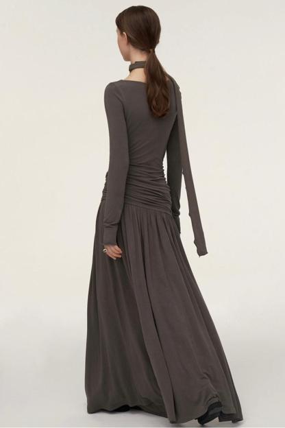 Jersey Gathering Long Sleeve Maxi Dress
