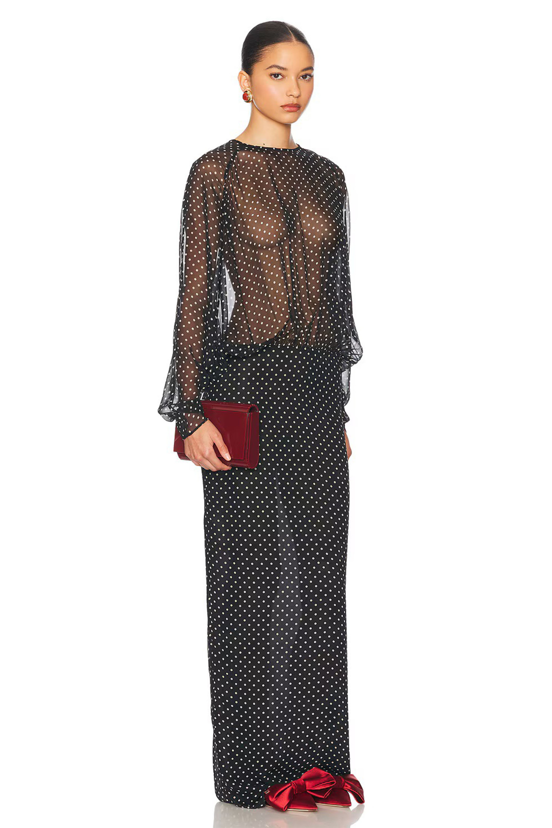 Chiffon Dot See-Through Maxi Dress