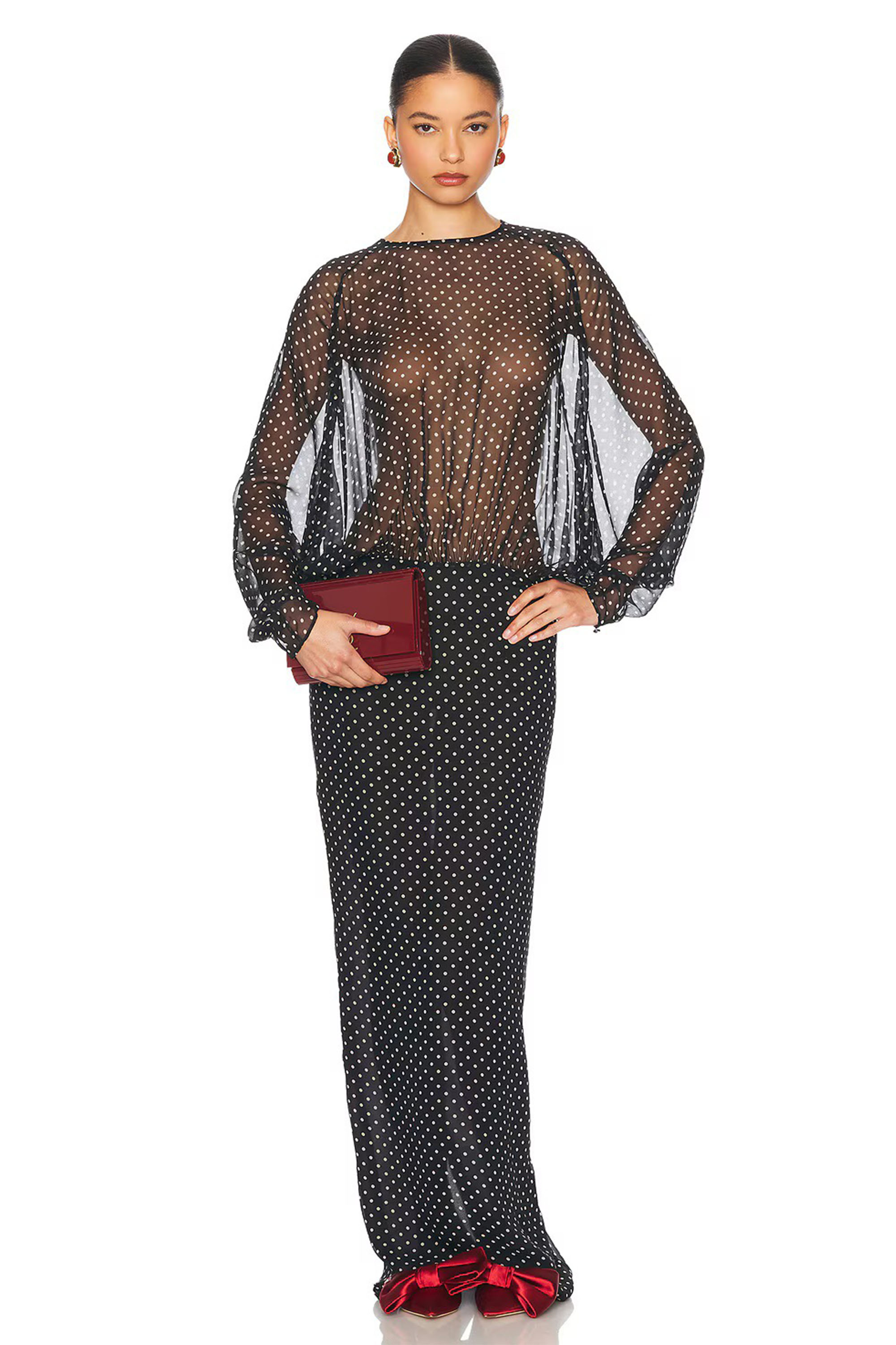 Chiffon Dot See-Through Maxi Dress