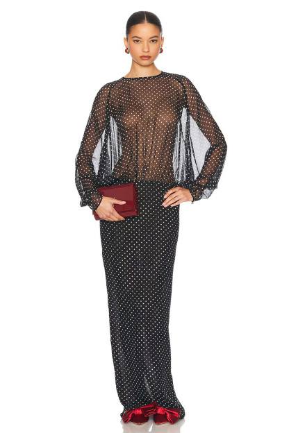 Chiffon Dot See-Through Maxi Dress