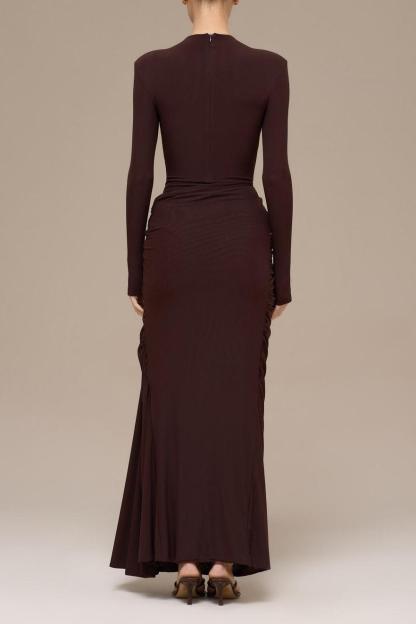 Jersey Metal Decorations Ruched Maxi Dress