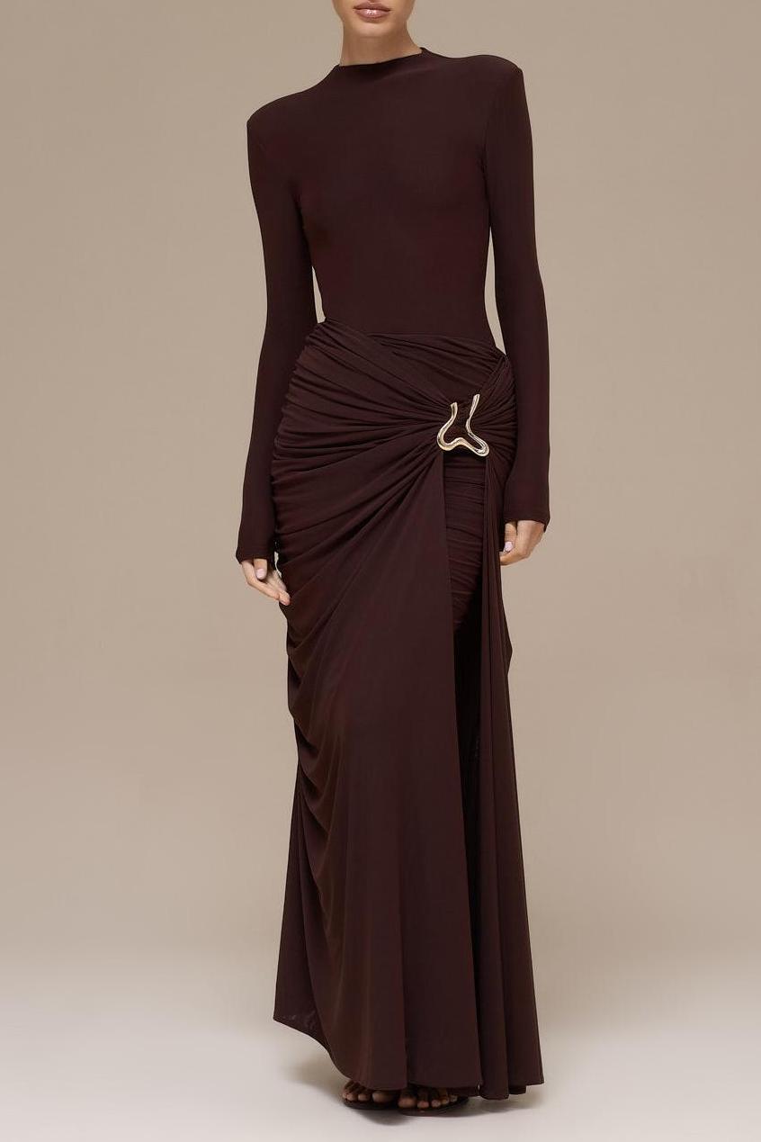 Jersey Metal Decorations Ruched Maxi Dress