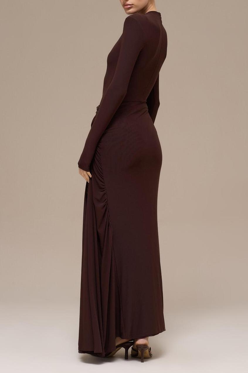 Jersey Metal Decorations Ruched Maxi Dress