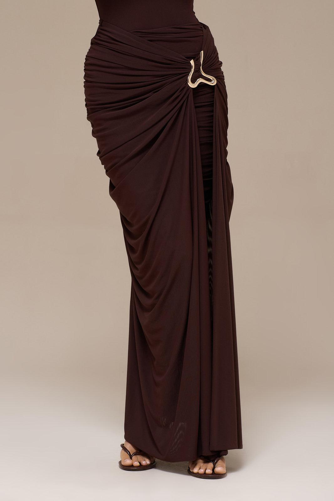 Jersey Metal Decorations Ruched Maxi Dress