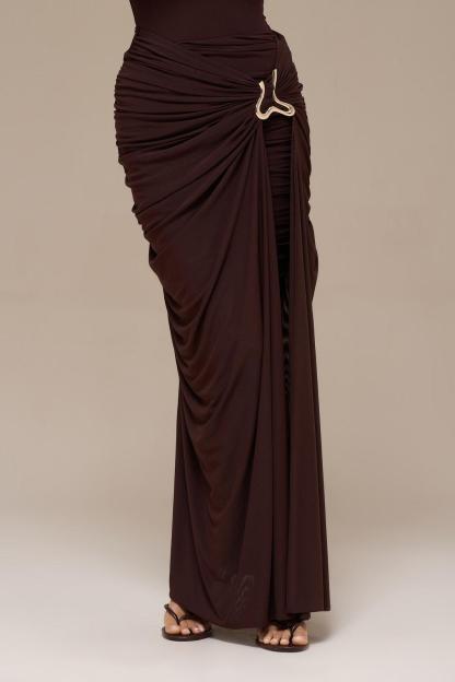 Jersey Metal Decorations Ruched Maxi Dress