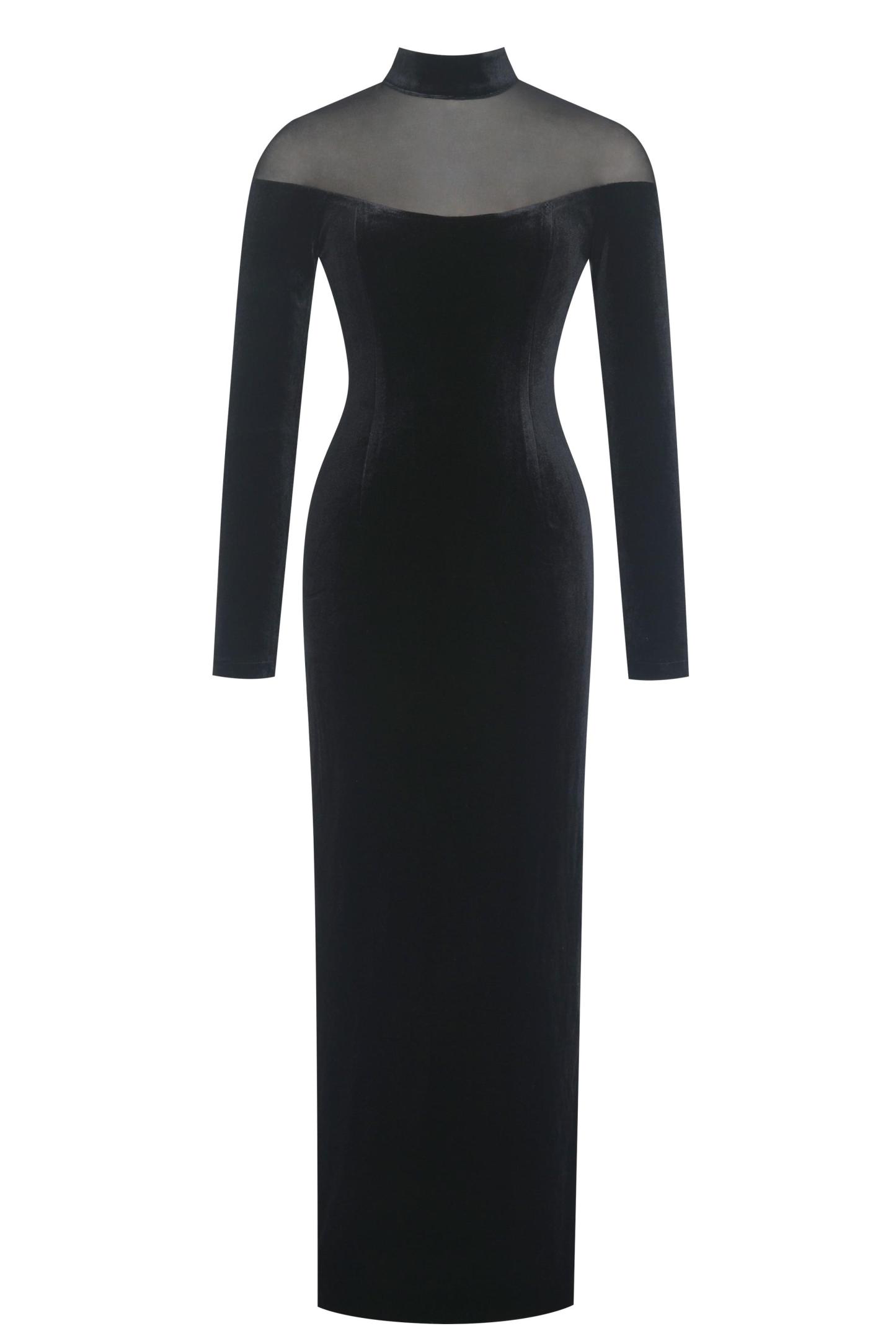 Velvet Splicing Long Sleeve Midi Dress