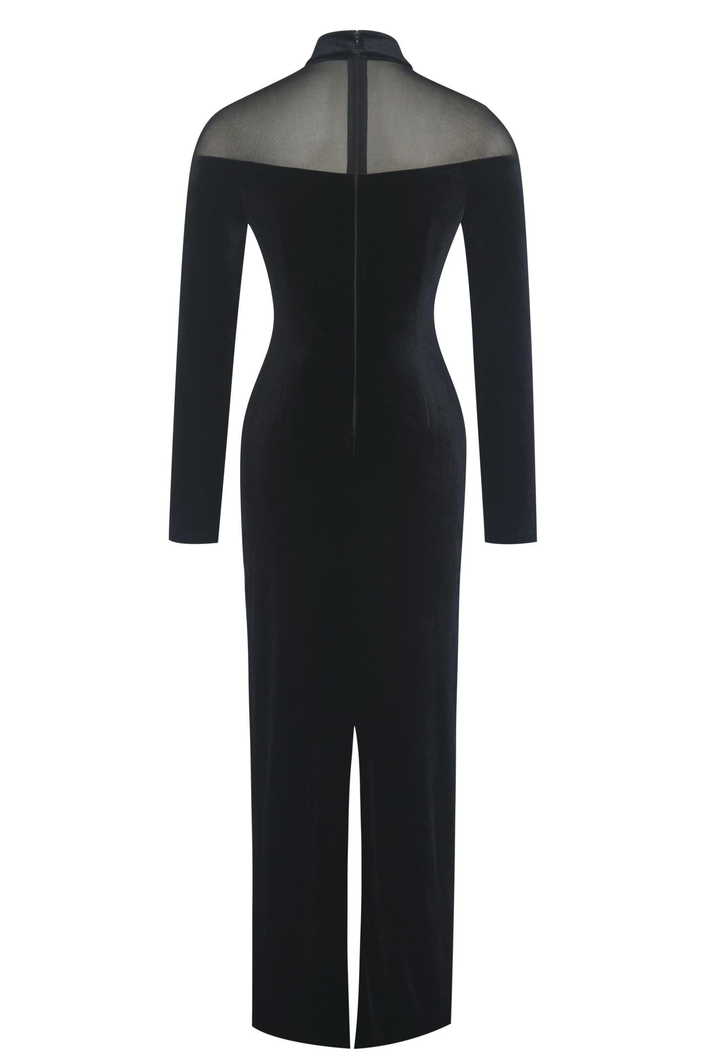 Velvet Splicing Long Sleeve Midi Dress