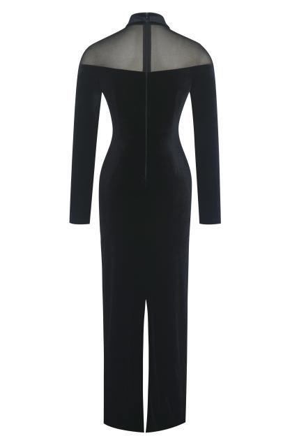 Velvet Splicing Long Sleeve Midi Dress