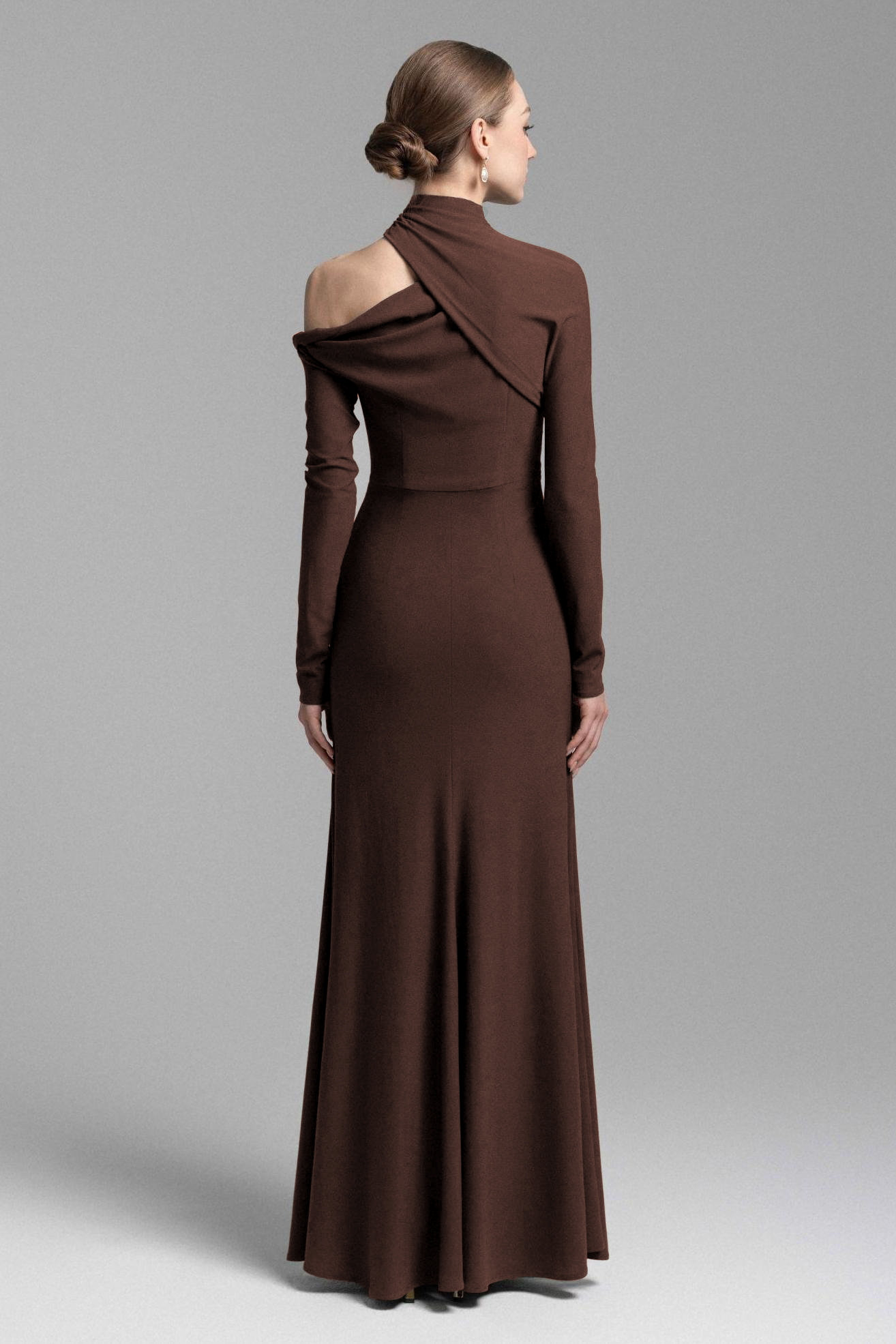 Jersey Ruched Asymmetrical Neck Maxi Dress