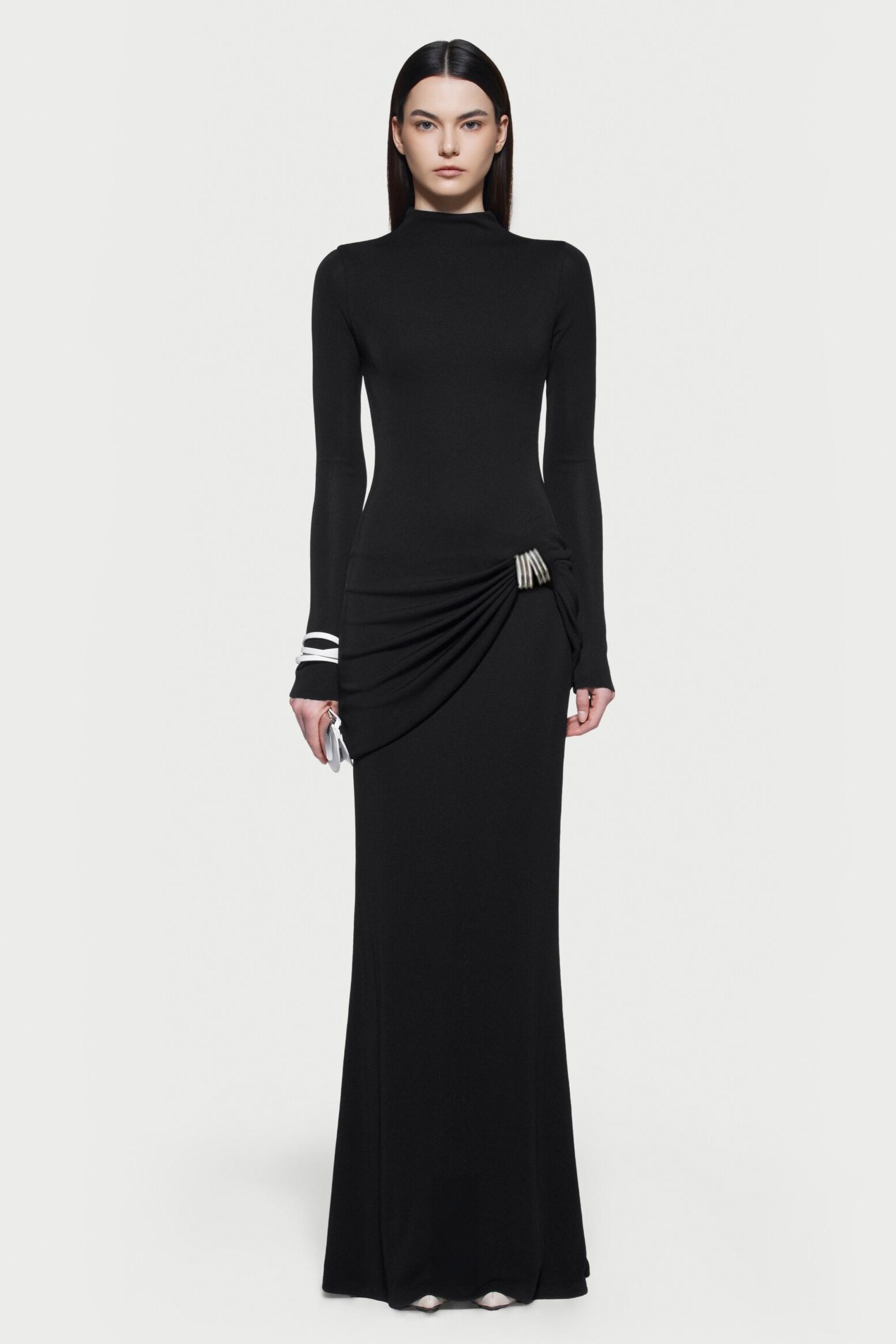 Jersey Metal Decorations Long Sleeve Maxi Dress