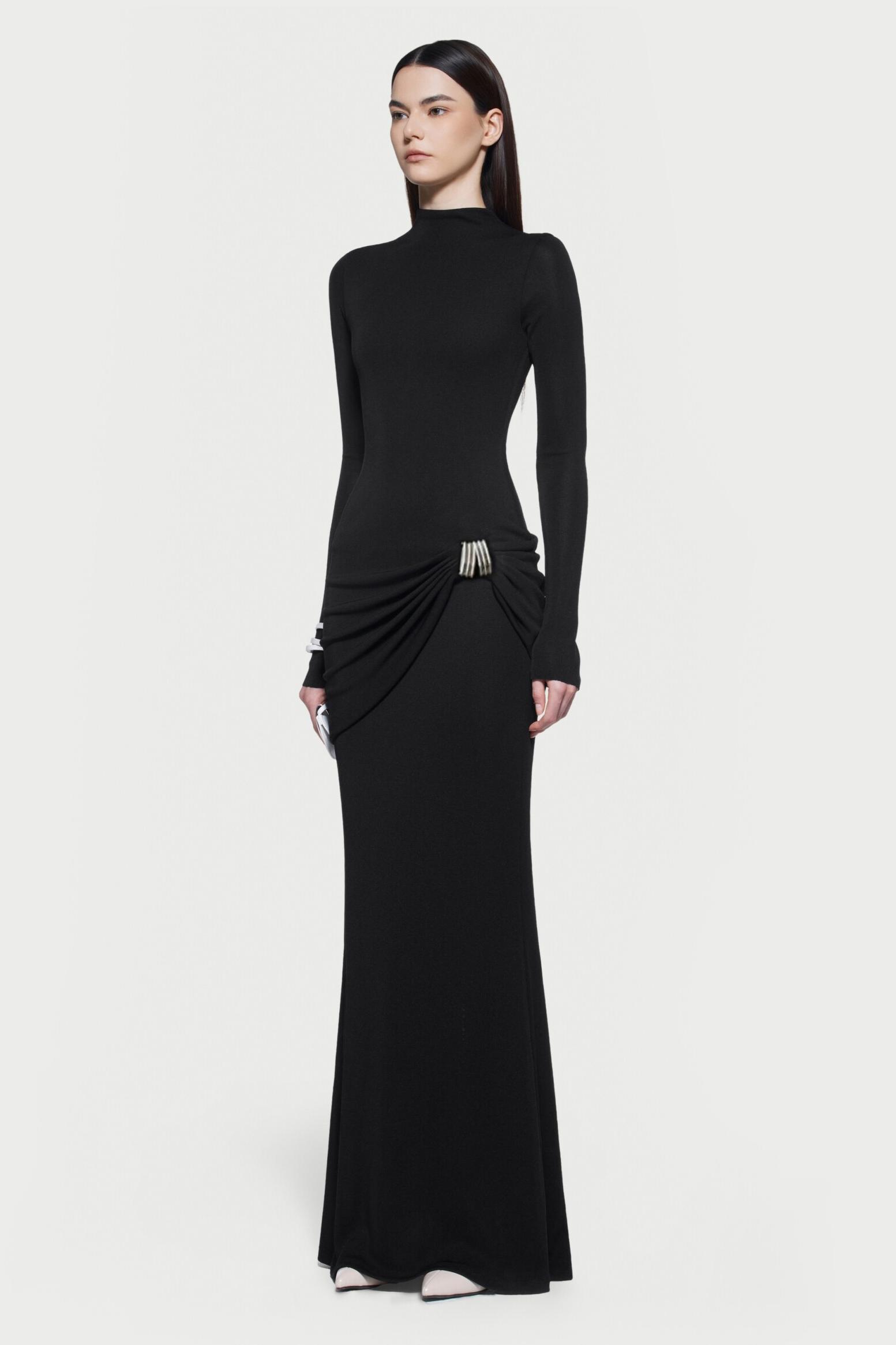 Jersey Metal Decorations Long Sleeve Maxi Dress
