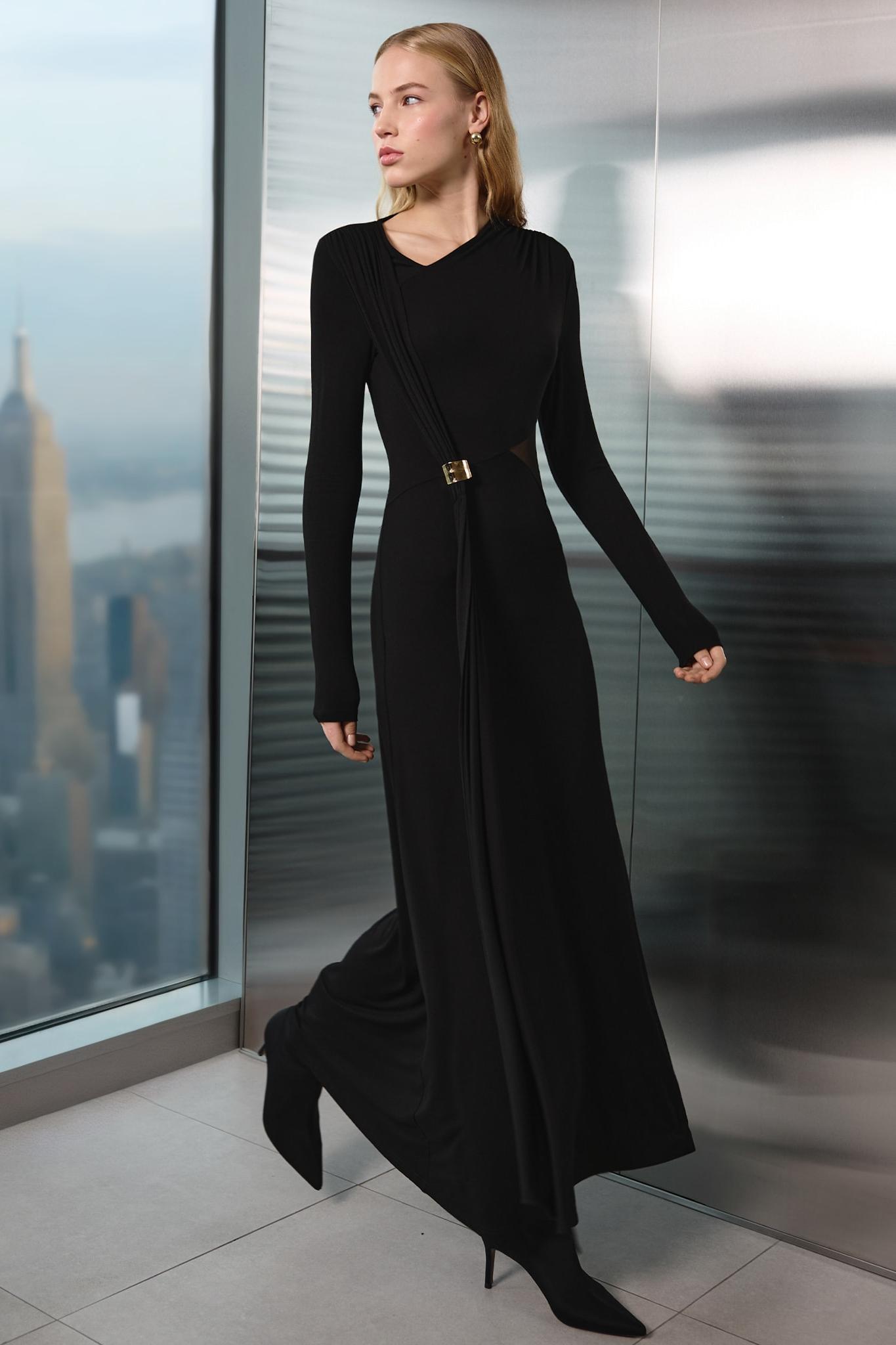 Jersey Metal Decorations Long Sleeve Midi Dress