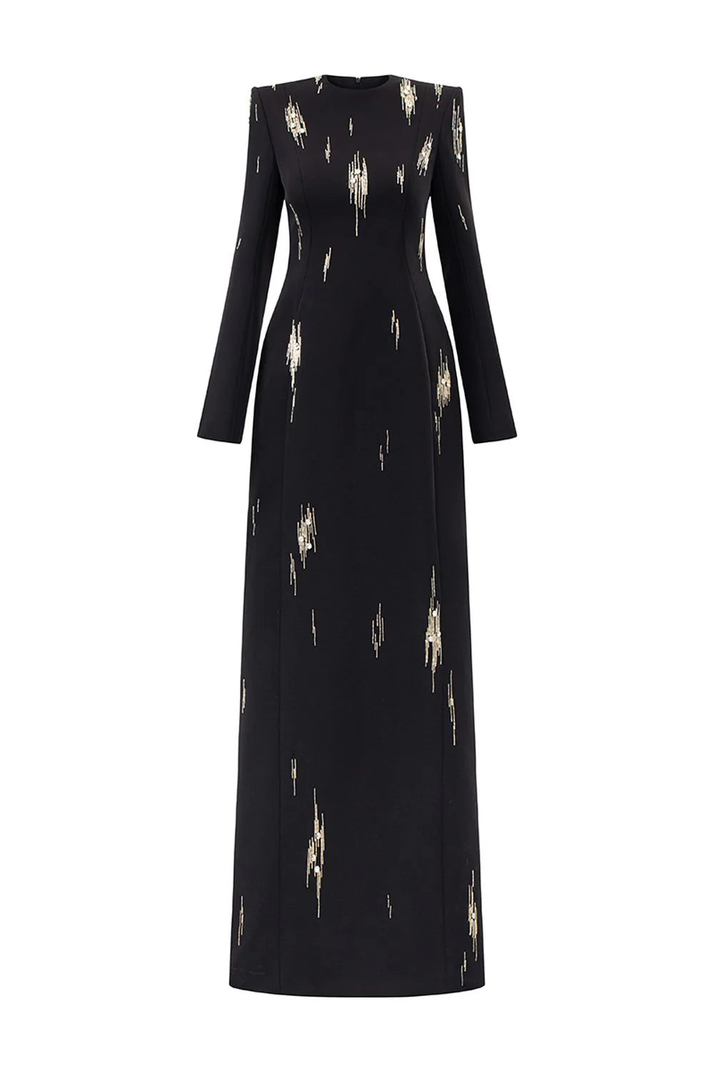 Nail Bead Embroidery Long Sleeve Maxi Dress