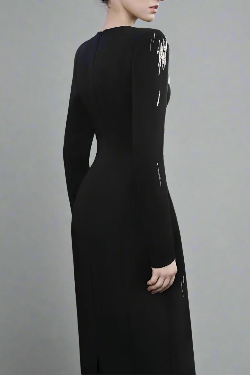 Nail Bead Embroidery Long Sleeve Maxi Dress