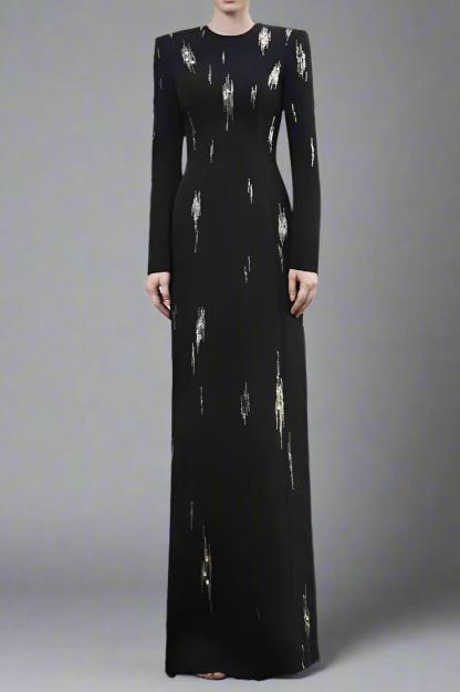 Nail Bead Embroidery Long Sleeve Maxi Dress