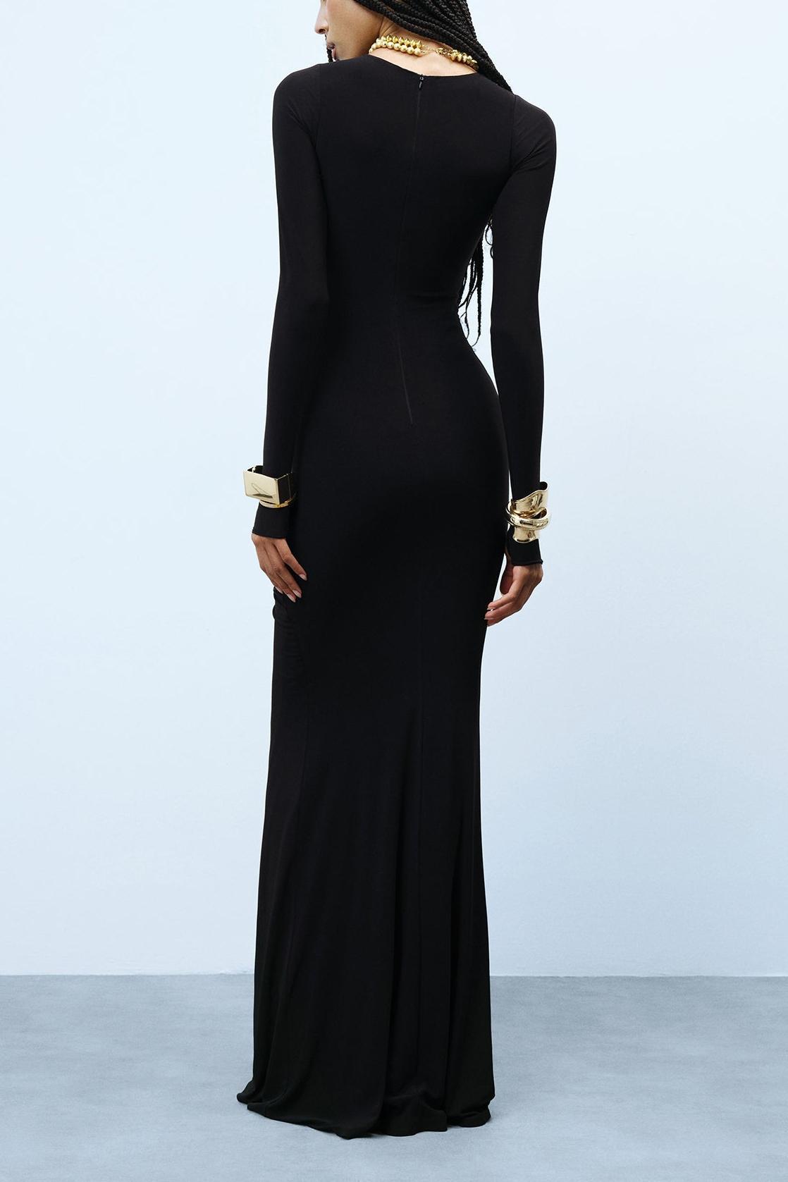 Jersey Gathering Long Sleeve Maxi Dress