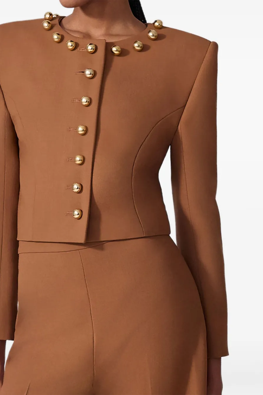 Metal Button Round Neck Top & Hight Waist Pants Set