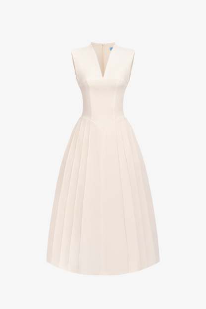 V-Neck Ruched Midi Dress With Cape