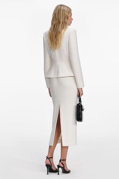 Stand Collar Rhinestone Button Top & Hight Waist Midi Skirt Set