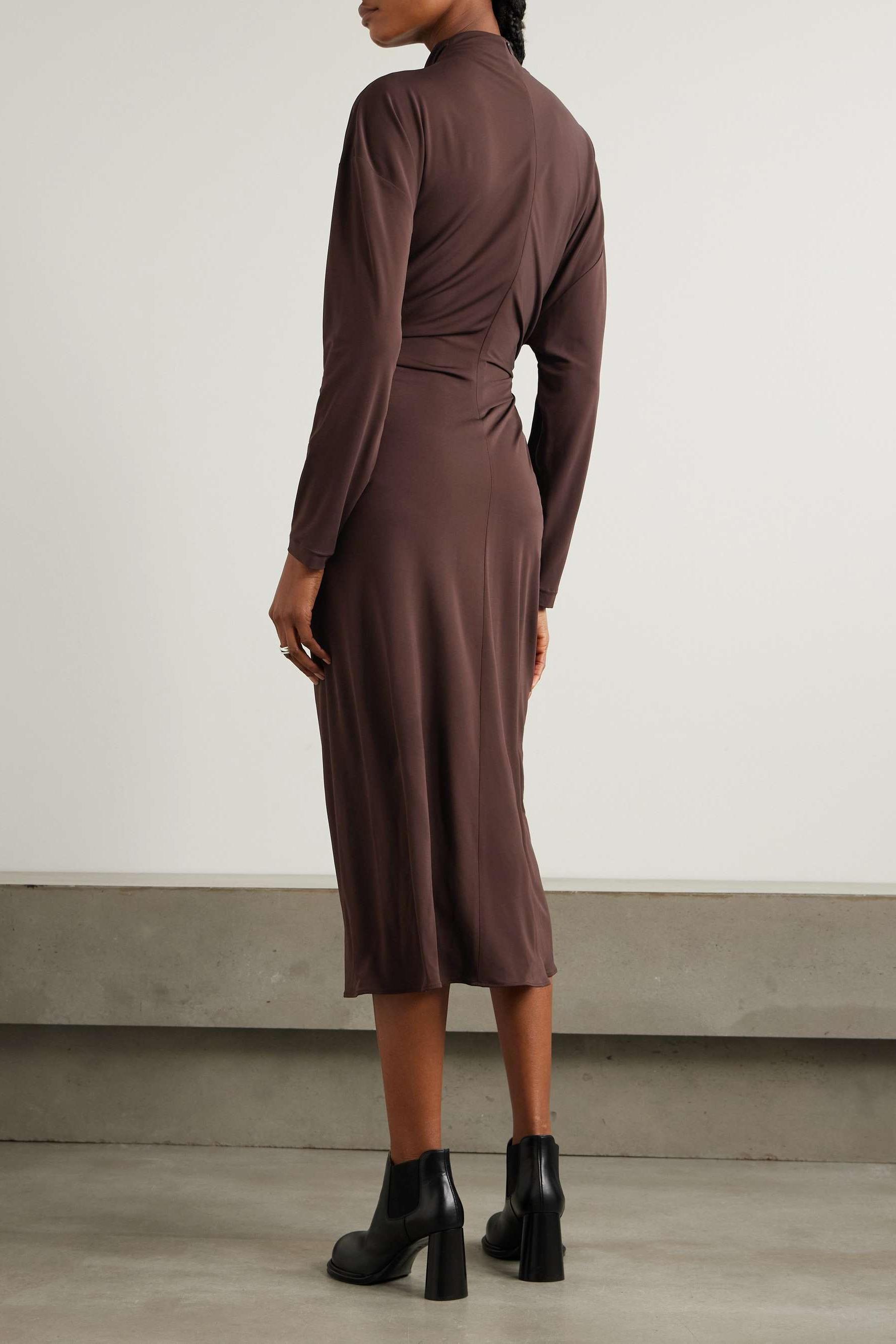 Jersey Metal Decorations Ruched Midi Dress