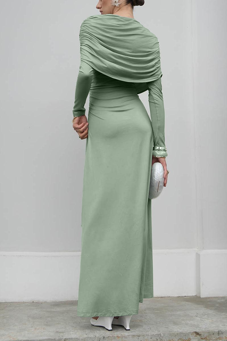 Solid Gathering Long Sleeve Maxi Dress