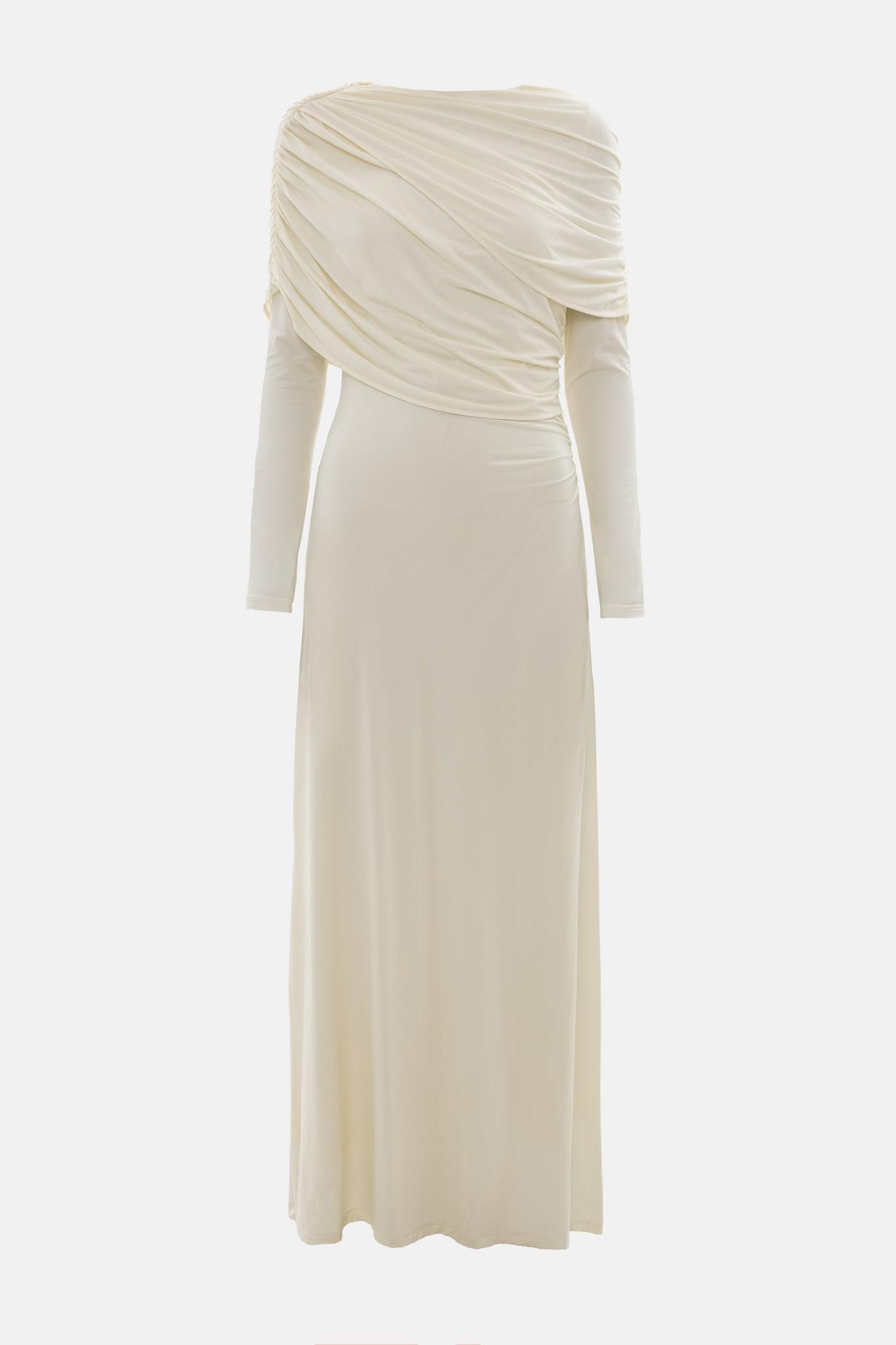 Solid Gathering Long Sleeve Maxi Dress