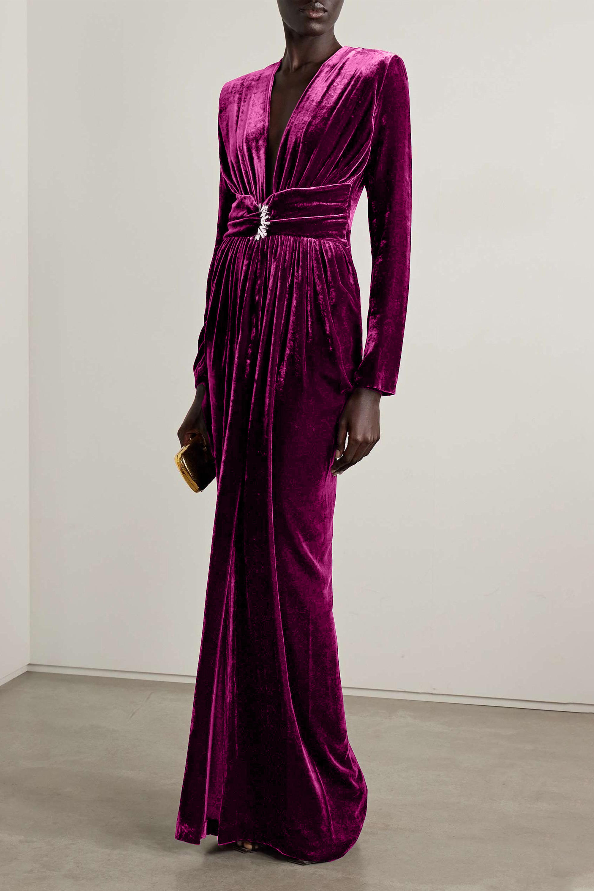 Velvet Metal Decorations V-Neck Maxi Dress