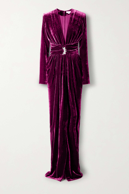 Velvet Metal Decorations V-Neck Maxi Dress